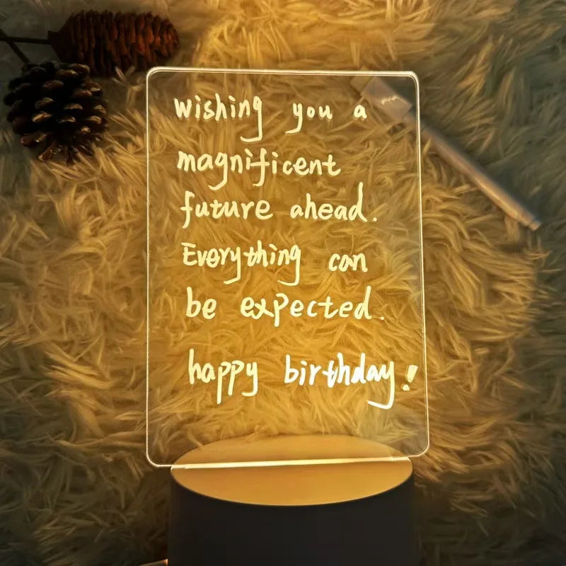 Diy Notepad LED Drawing Board Glowing Acrylic Message Board With Pen Erasable Children's Drawing Letter Message Board Night Lamp