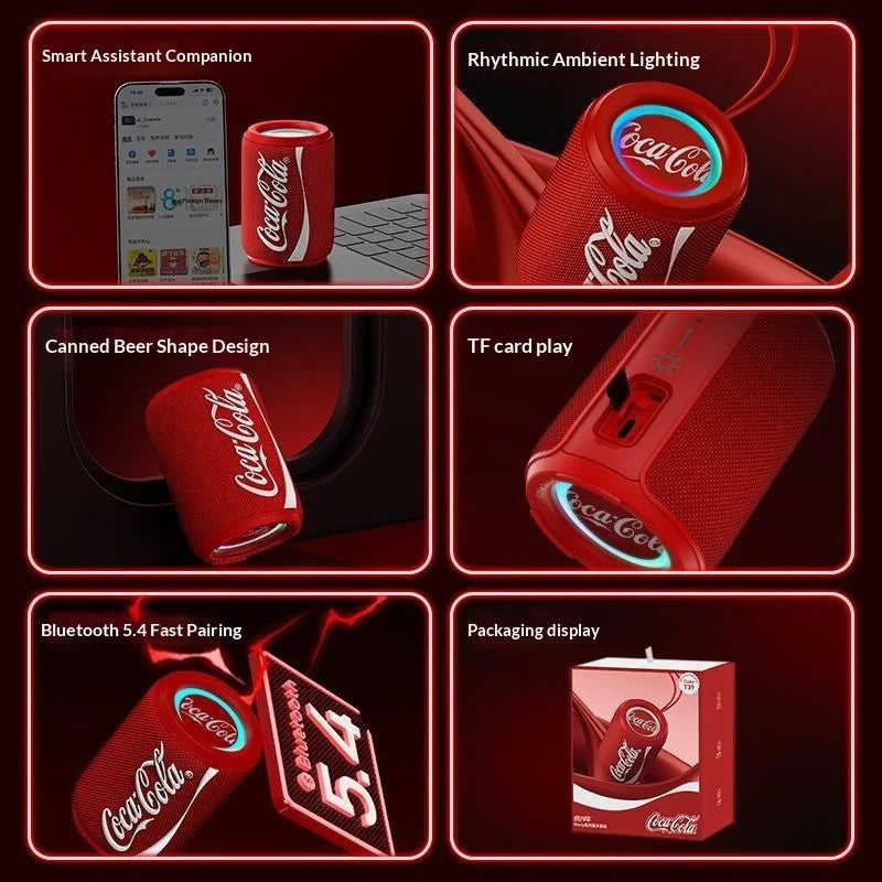 New Coke-Cola Collaboration Bluetooth Audio Bluetooth 5.4 RGB Lighting Voice Activation Card Slot Portable Bluetooth Speaker