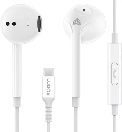 USB-C Earbuds with 2-Year Warranty for iPhone, Samsung Galaxy, iPad - White