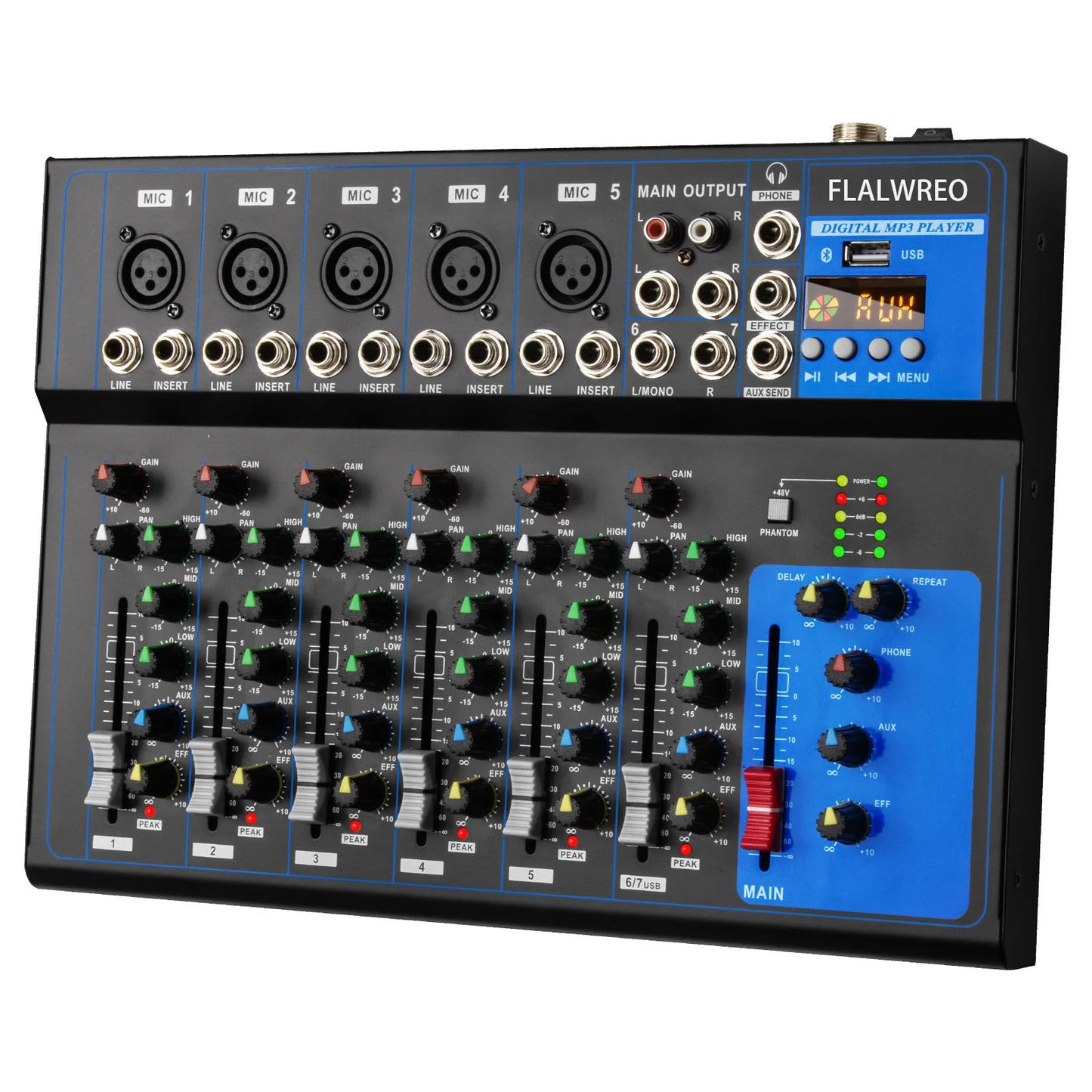 FLALWREO Sound Mixer Professional Portable Digital DJ Console 4/7 Channel with USB For Studio Record