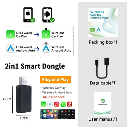 2026 NEW Wired to Wireless CarPlay and Android Auto 2 in 1 Mini Adapter 5GHz WiFi5 for 99% Original Wired CarPlay/Auto Cars