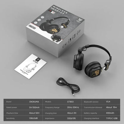 Onikuma Bluetooth Headphones Over Ear Hifi Stereo Music Headset Professional True Sports with Earphones TF/AUX Music Player