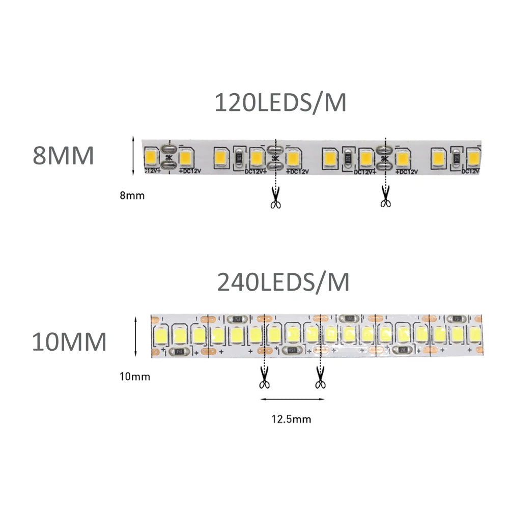 12V LED Strip SMD 2835 0.5M 1M 3M 5M LED Stripe Tape Light 120LED/M 240LED/M Warm White Flexible Strip Ribbon Home Decor Light