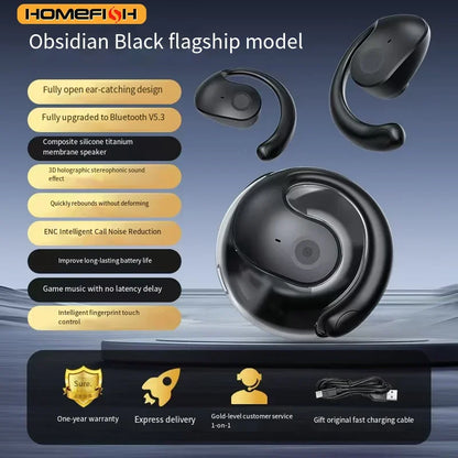 HOMEFISH New Open Ear Wireless Translation Earbuds Bluetooth 5.4 AI Real-time Translator Headphones Sports Earphones with Mic