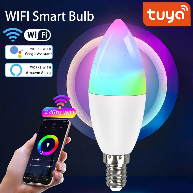 Tuya Smart Bulb Dimmable Five-Way Spiral Candle Bulb Wifi RGB Bulb Remote Control And Voice Control 5W