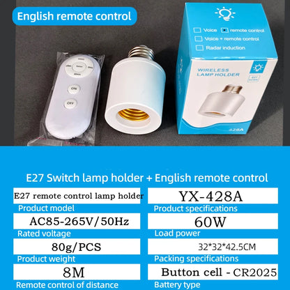 E27 60W Wireless Remote Control Smart Timer Switch Lamp Holder 110V 220V Multi Light Switch Room Bedroom Timer Switch 1pc