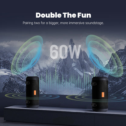 WHALE with Nylon Strap – Bluetooth IPX7 Waterproof Portable Outdoor Speaker with 30W Stereo Sound and USB Charge Out
