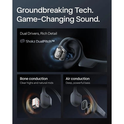 H-New OpenRun Pro 2 - Open-Ear, Bone Conduction Sport Headphones - with Reflective Strip - Sweat Resistant, Workout Headphones