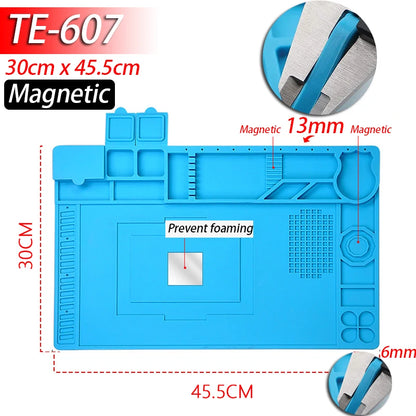 Magnetic Mat Silicone Repair Mat Circuit Board Soldering Pad Heat Resistant 932°F Anti-Static for ESD Iron Phone Repair