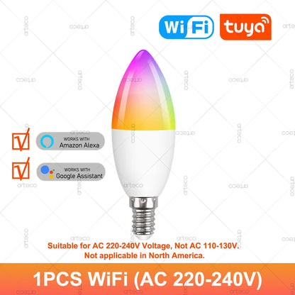 Tuya Smart Bulb Dimmable Five-Way Spiral Candle Bulb Wifi RGB Bulb Remote Control And Voice Control 5W