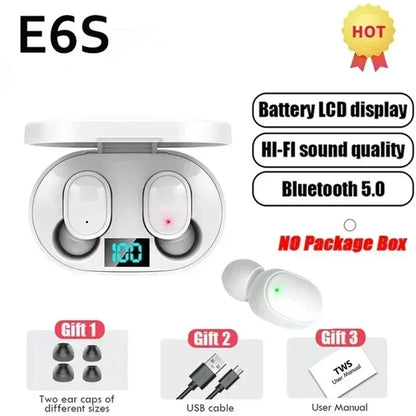 E6S Wireless Bluetooth Earphones TWS Bluetooth Headset Wireless Earbuds Noise Cancelling Earphones with Microphone Headphones