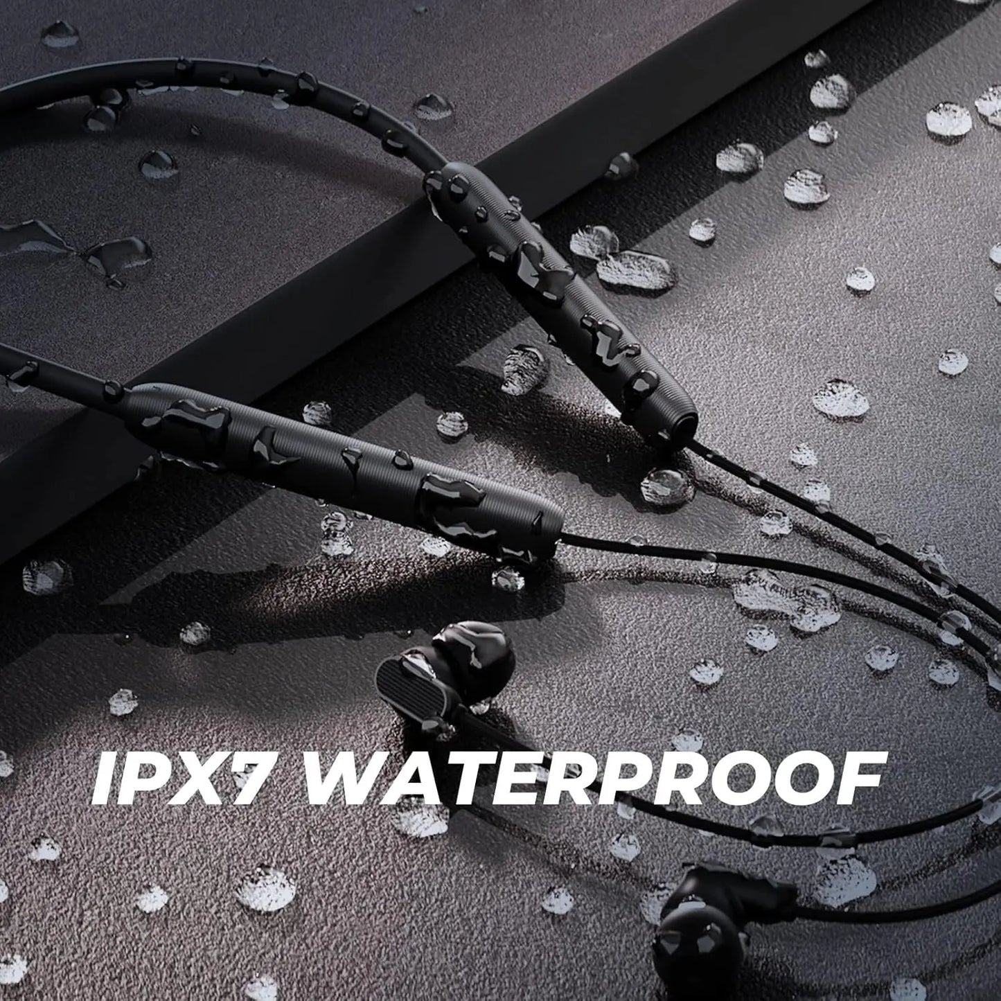 Wireless Bluetooth 5.2 Neckband Earbuds, IPX7 Waterproof, Deep Bass, 20H Playtime, Ultra-Lightweight Comfort (Black)