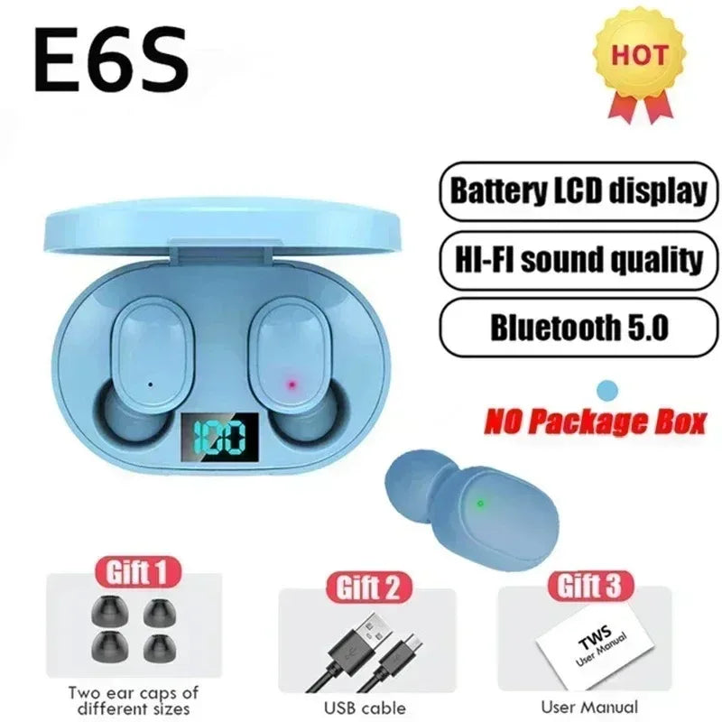 E6S Wireless Bluetooth Earphones TWS Bluetooth Headset Wireless Earbuds Noise Cancelling Earphones with Microphone Headphones