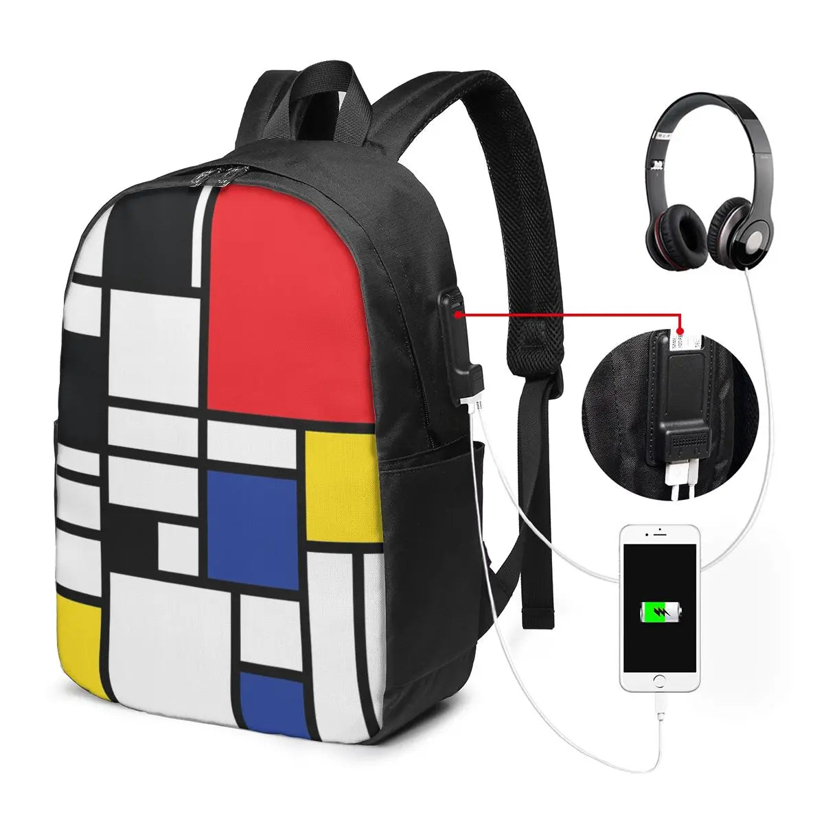 Piet Mondrian Composition  Backpack Travel Notebook Bag Computer College Student School Bag Laptop Shoulder Bags for Men Women