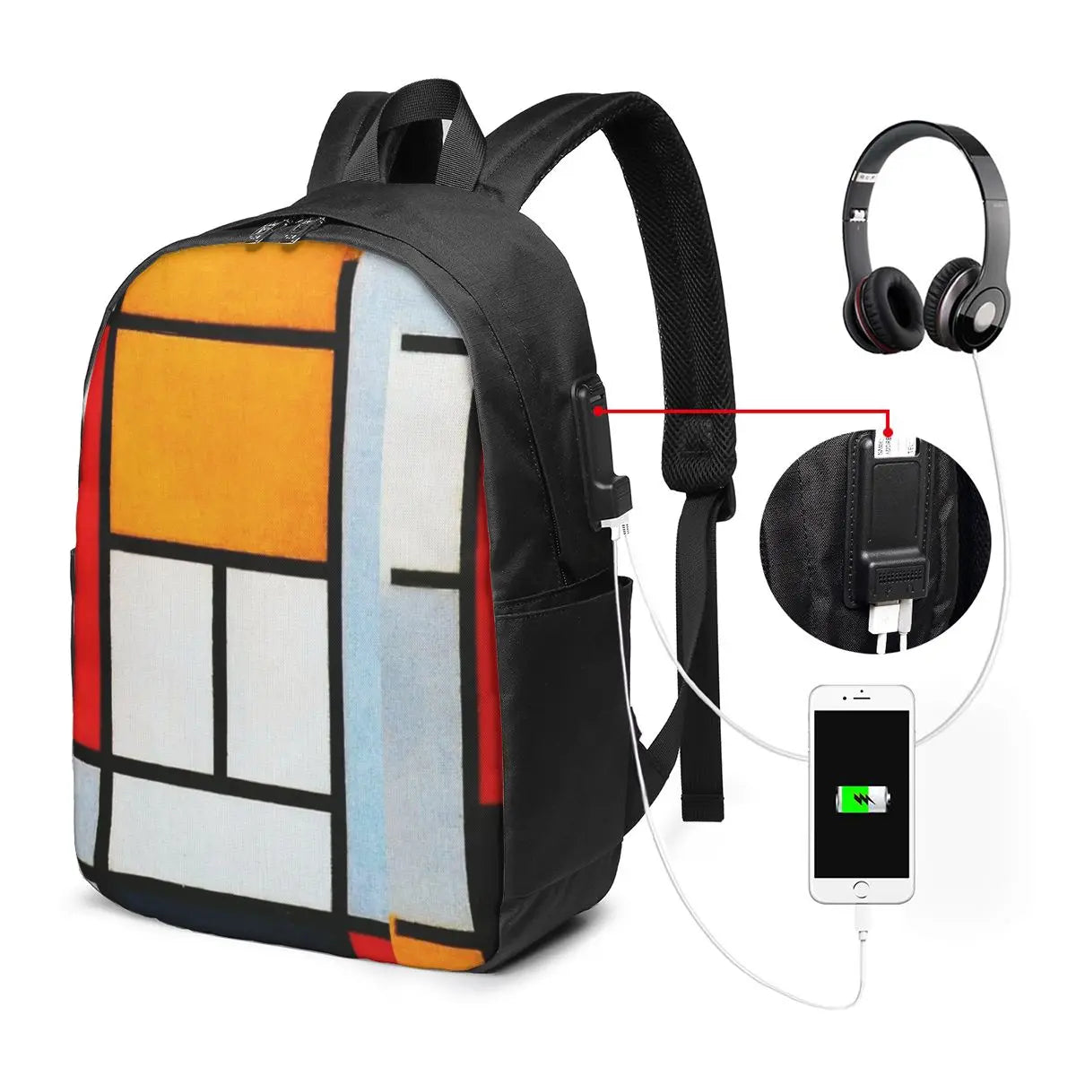 Piet Mondrian Composition  Backpack Travel Notebook Bag Computer College Student School Bag Laptop Shoulder Bags for Men Women