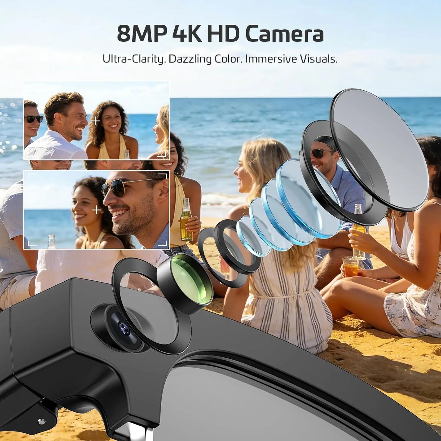 AI Smart Glasses with 8MP 4K Camera, Voice Control, Bluetooth Translation, IP67 Waterproof for Business & Outdoor Use