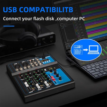 FLALWREO Sound Mixer Professional Portable Digital DJ Console 4/7 Channel with USB For Studio Record