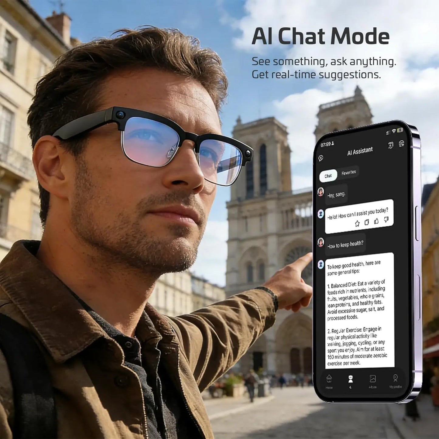 AI Smart Glasses with 8MP 4K Camera, Voice Control, Bluetooth Translation, IP67 Waterproof for Business & Outdoor Use