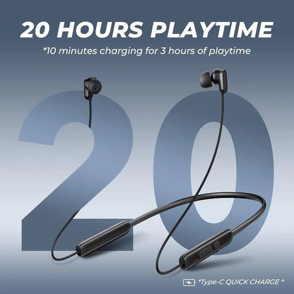 Wireless Bluetooth 5.2 Neckband Earbuds, IPX7 Waterproof, Deep Bass, 20H Playtime, Ultra-Lightweight Comfort (Black)