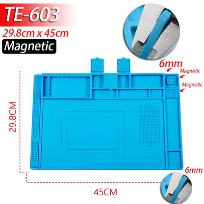 Magnetic Mat Silicone Repair Mat Circuit Board Soldering Pad Heat Resistant 932°F Anti-Static for ESD Iron Phone Repair