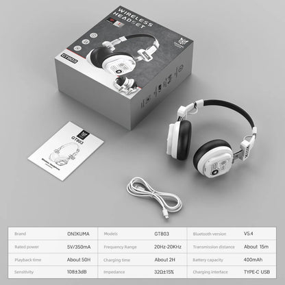 Onikuma Bluetooth Headphones Over Ear Hifi Stereo Music Headset Professional True Sports with Earphones TF/AUX Music Player