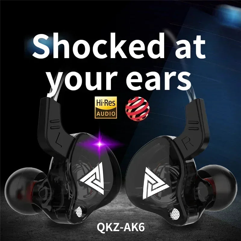 NEW QKZ AK6 Copper Driver HiFi Wired Earphone 3.5MM Race Sport Headphone Bass Stereo Headset Music Earbuds In Ear With Mic