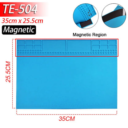 Magnetic Mat Silicone Repair Mat Circuit Board Soldering Pad Heat Resistant 932°F Anti-Static for ESD Iron Phone Repair
