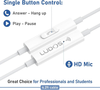 USB-C Earbuds with 2-Year Warranty for iPhone, Samsung Galaxy, iPad - White