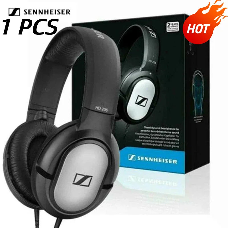 Sennheiser HD206 Over Ear Monitor Headphones Professional Studio DJ Headset HiFi Stereo Bass Wired Audio Earphone 3.5mm