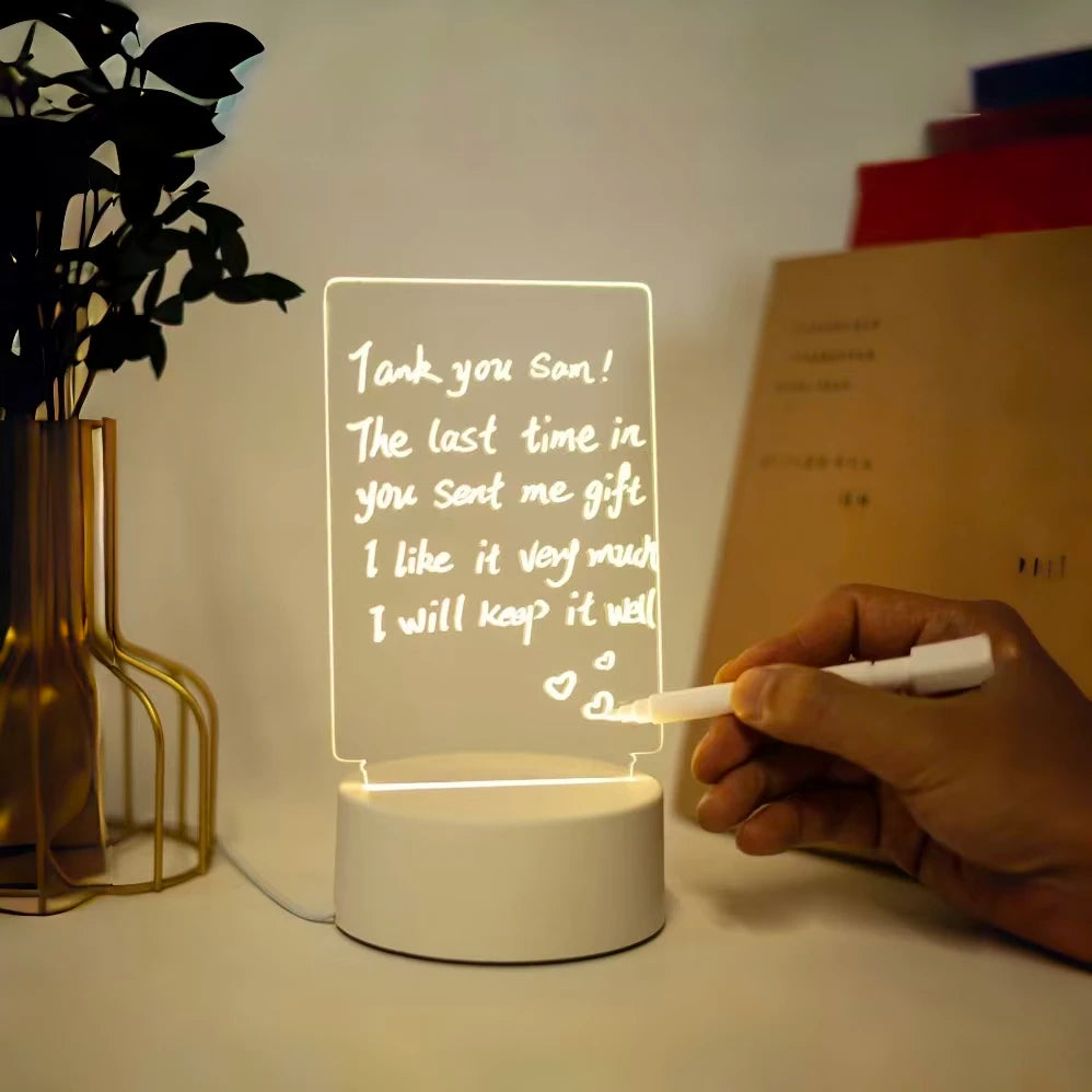 Diy Notepad LED Drawing Board Glowing Acrylic Message Board With Pen Erasable Children's Drawing Letter Message Board Night Lamp