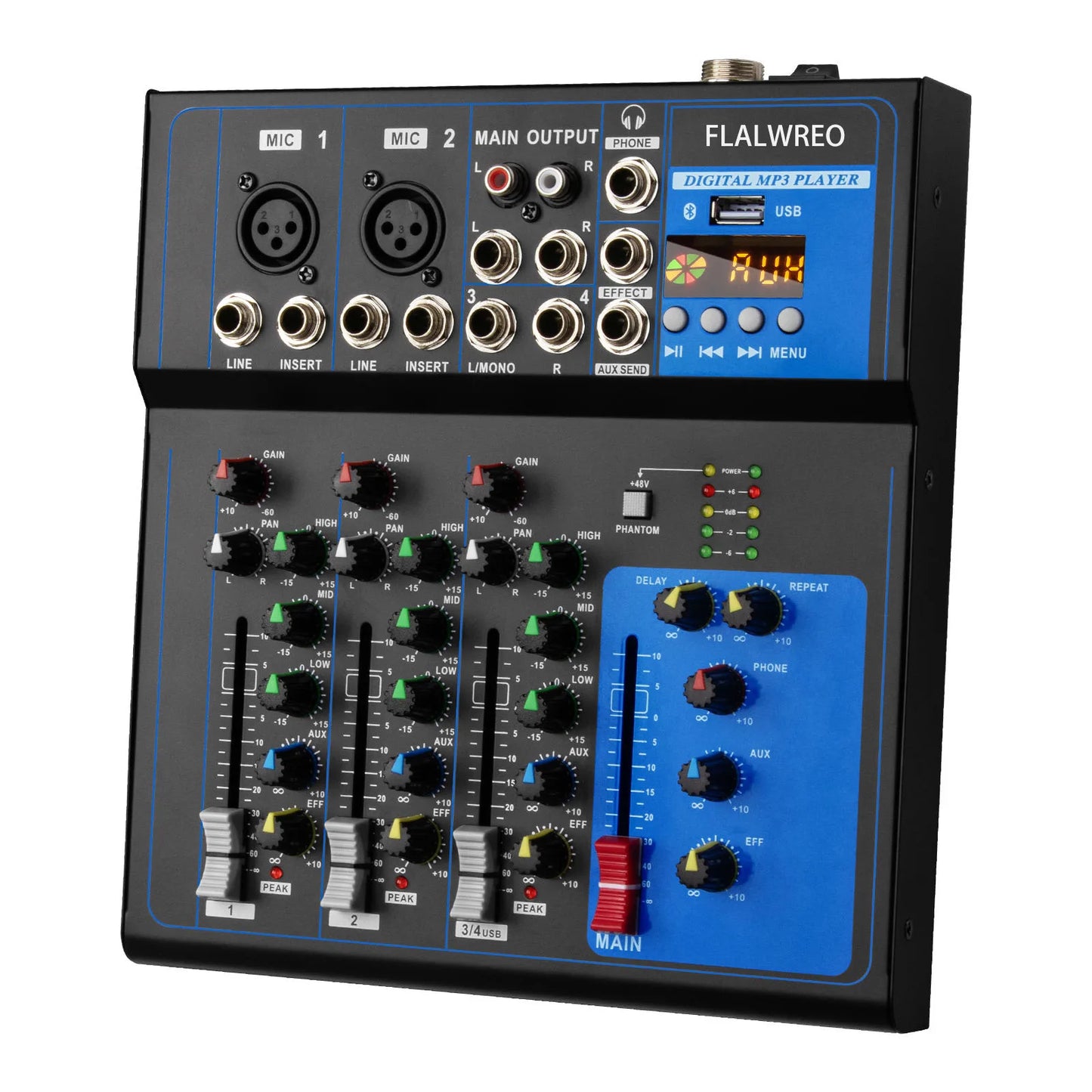 FLALWREO Sound Mixer Professional Portable Digital DJ Console 4/7 Channel with USB For Studio Record