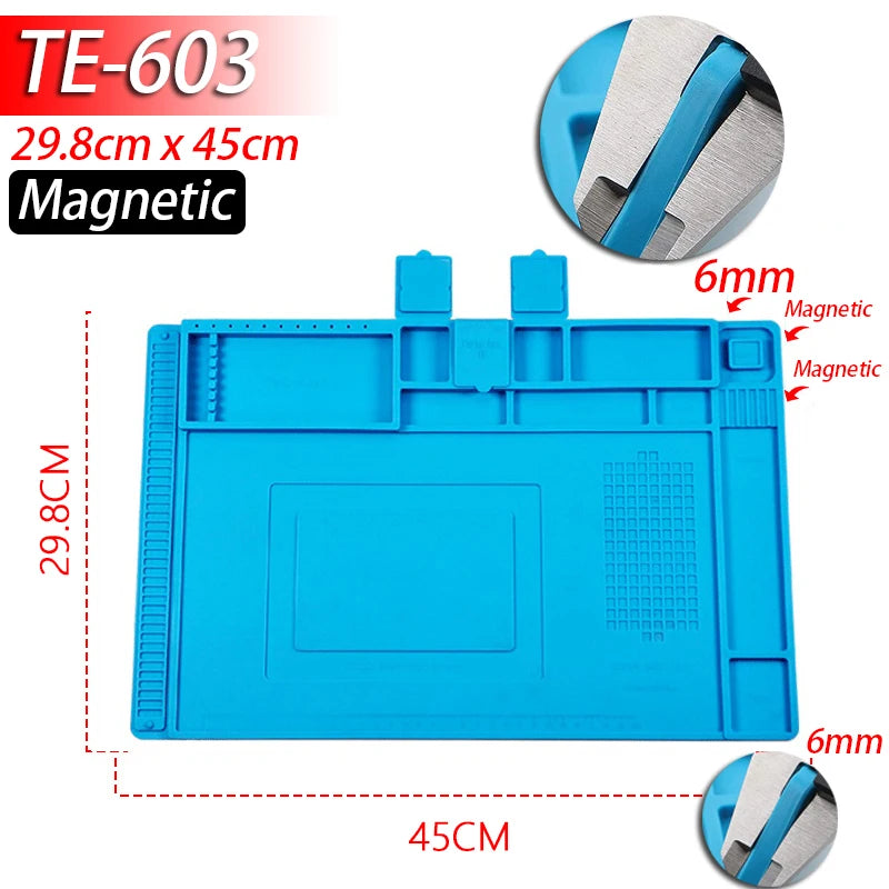 Magnetic Mat Silicone Repair Mat Circuit Board Soldering Pad Heat Resistant 932°F Anti-Static for ESD Iron Phone Repair