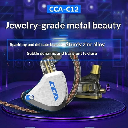 CCA C12 Earphones Hi-Fi Audiophile Grade DIY Hybrid Dynamic & Balanced Armature Wired In-Ear Monitoring Headphones Gifts